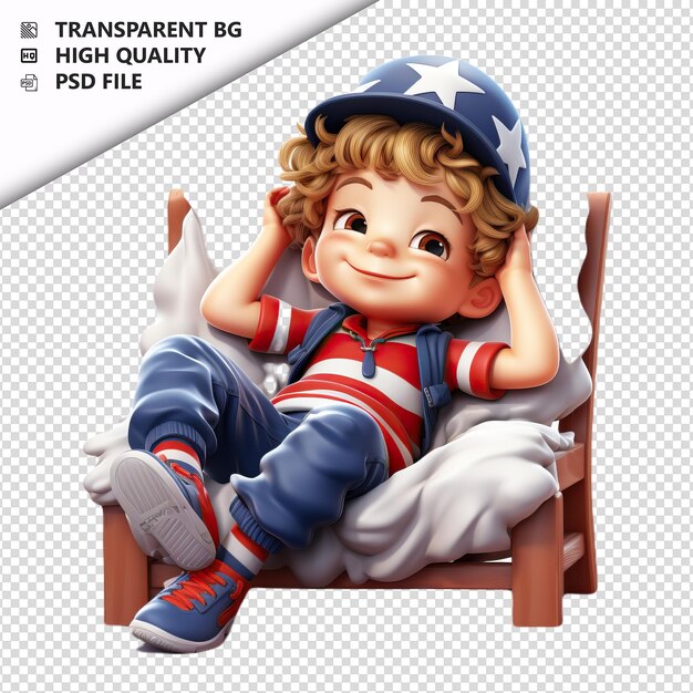 PSD american kid relaxing 3d cartoon style sullo sfondo bianco