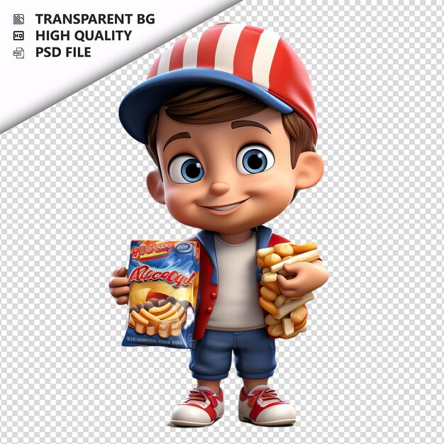 PSD american kid shopping 3d w stylu kreskówek na białym tle