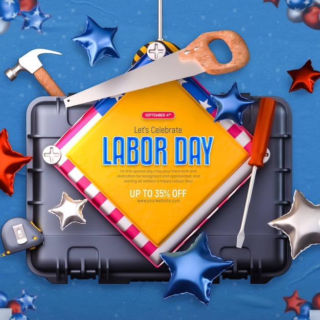 american labor day celebration social media post template