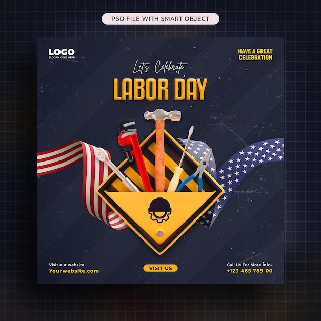 PSD american labor day celebration social media post template