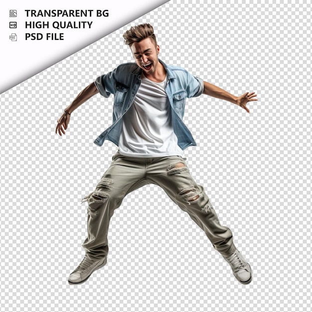 PSD american man dancing ultra realistic style white backgrou