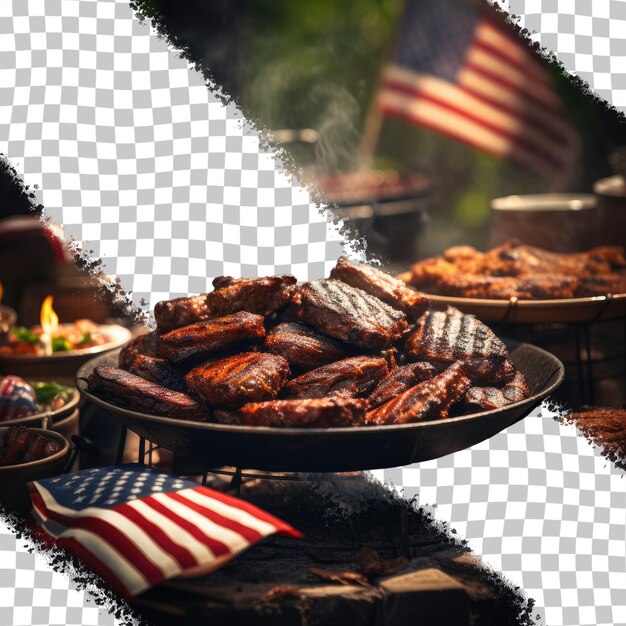 PSD american memorial day gekenmerkt door traditionele arbeidsactiviteiten en het concept van bbq afgebeeld met een close-up en een vignetteringseffect waarbij selectieve focus wordt gebruikt transparante achtergrond