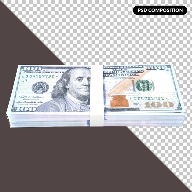 PSD rendering 3d di cento dollari americani isolato psd premium