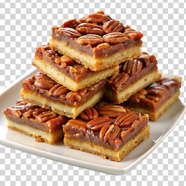 PSD american pecan pie bars in aplate isolated on transparent background