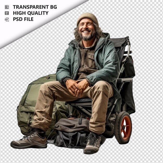 PSD american person camping ultra realistic style white backg