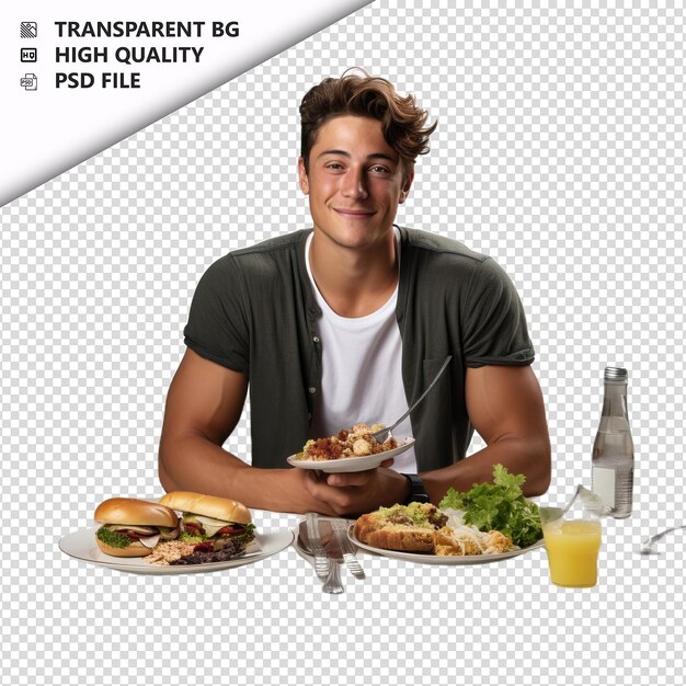 PSD american person dining ultra realistic style white backgr