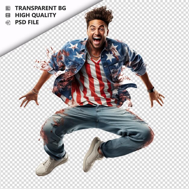 PSD american person jumping ultra realistische stijl witte rug