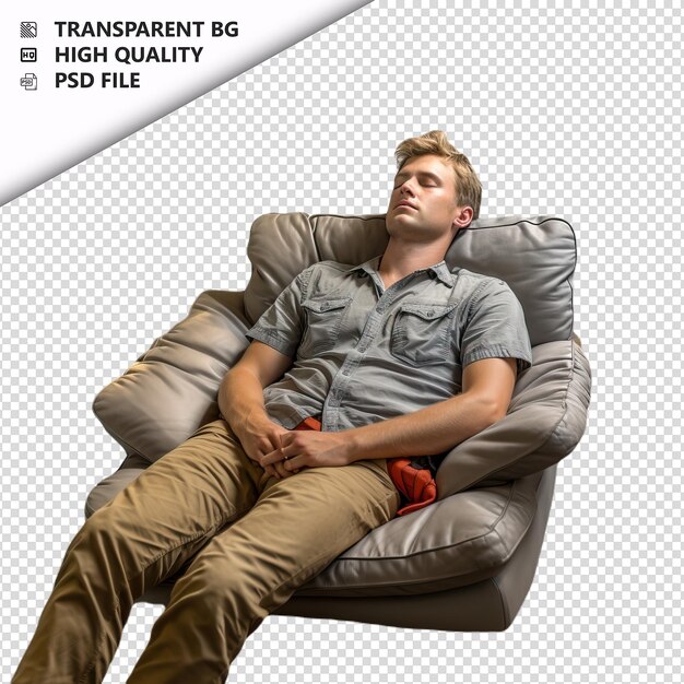 PSD american person napping ultra realistic style white backg