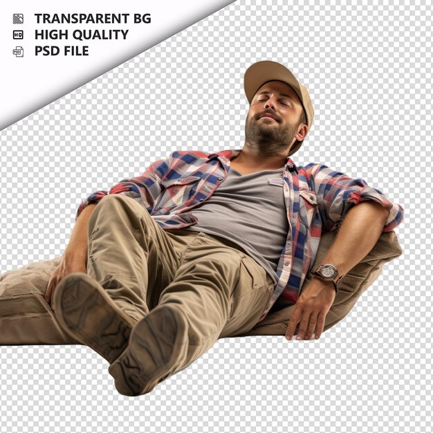 PSD american person napping ultra realistic style white backg