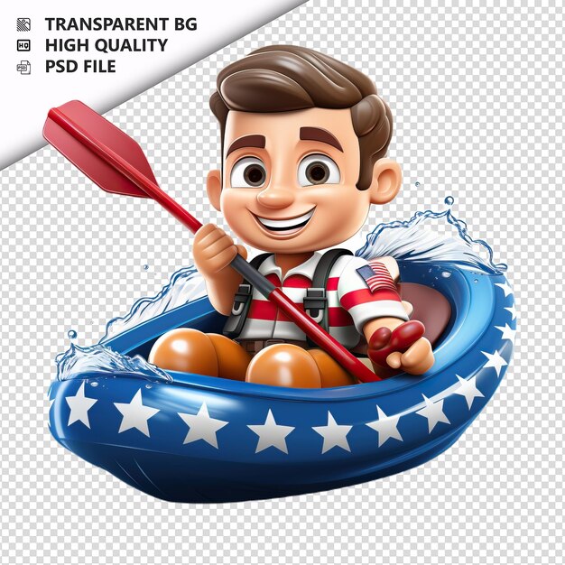 PSD american person paddling 3d cartoon style white backgroun