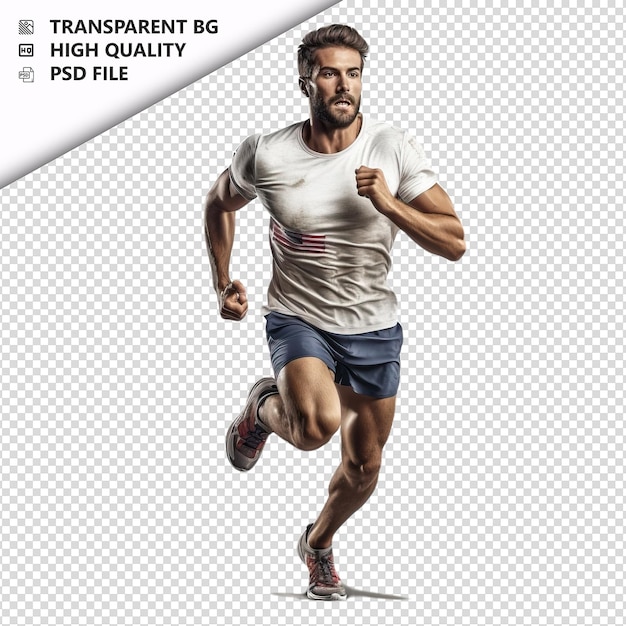 PSD american person running ultra realistic style white backg