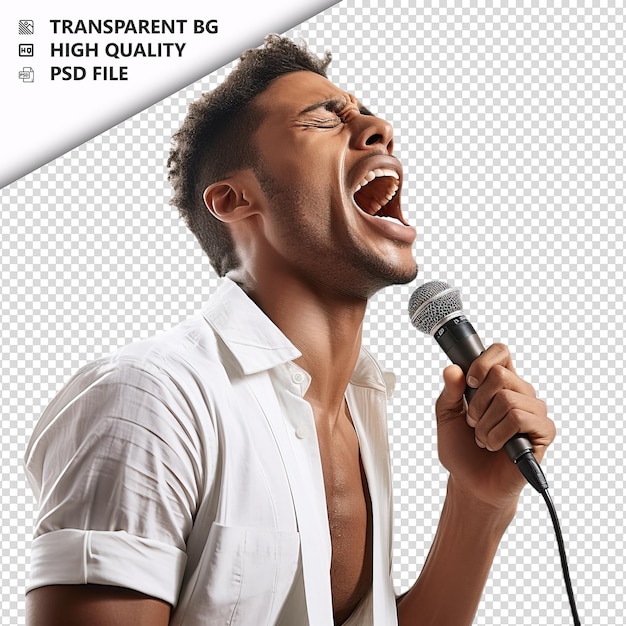 PSD american person singing ultra realistic style white backg