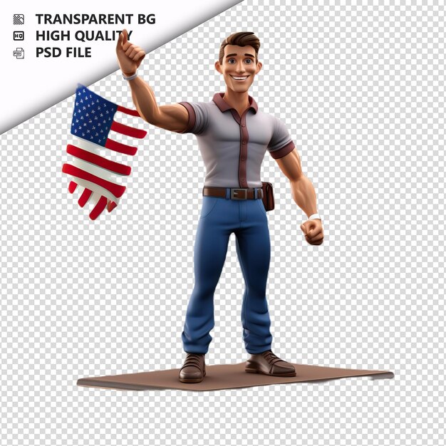 PSD american person training 3d cartoon style white backgroun