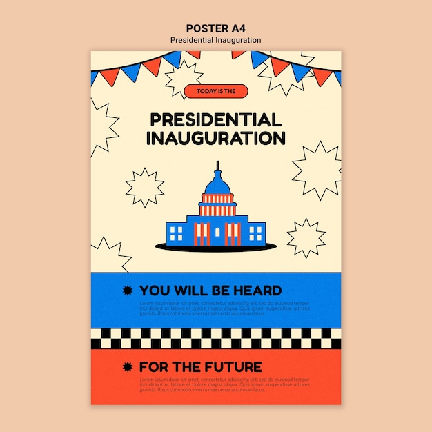 PSD modello di poster verticale per l'inaugurazione presidenziale americana