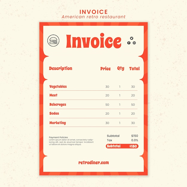 PSD american retro restaurant invoice template