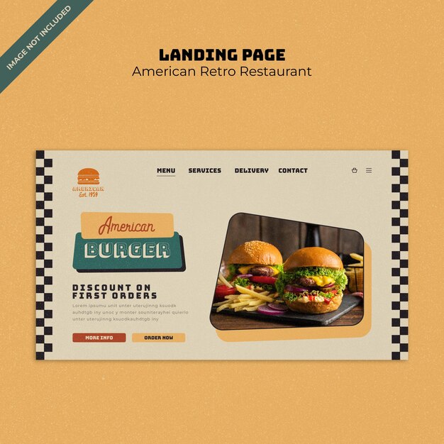 PSD modello di pagina di destinazione di un ristorante retro americano