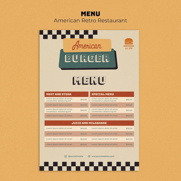 american retro restaurant menu template