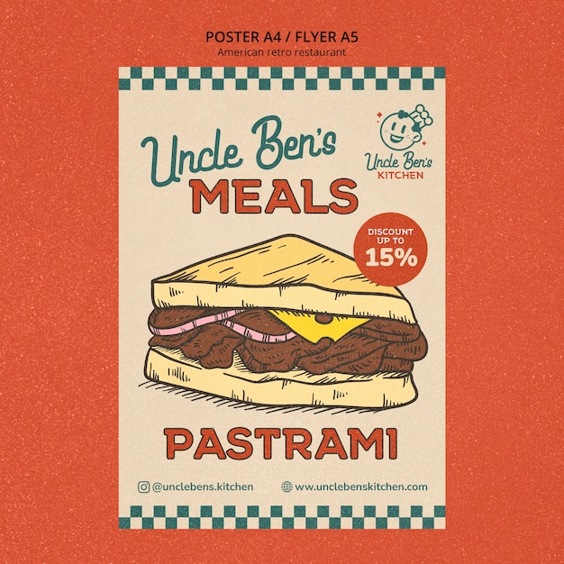 PSD american retro restaurant poster template