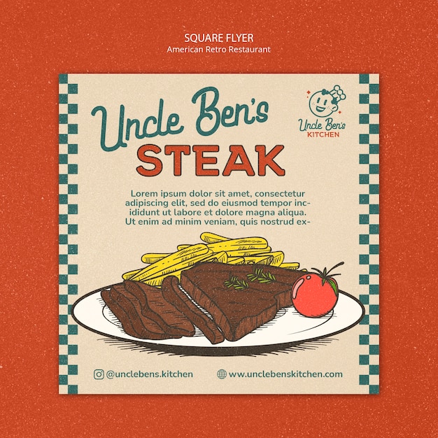 American retro restaurant square flyer template