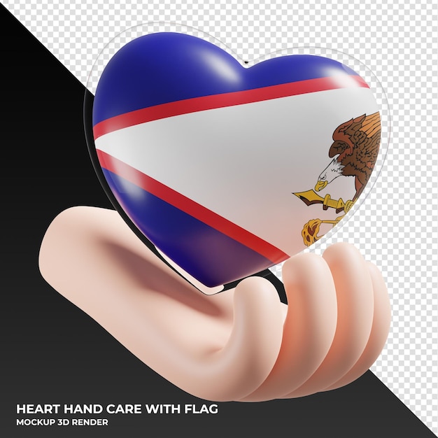 Bandiera delle samoa americane con cuore mano cura realistica 3d testurizzata