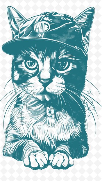 PSD gatto americano a pelo corto che indossa un berretto da baseball con un'animale casuale sketch art vector collections