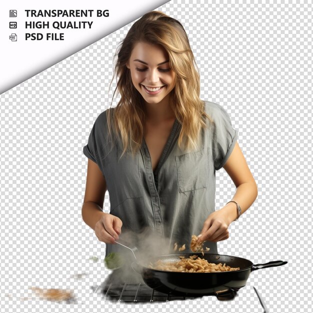 PSD american woman cooking ultra realistic style white backgr