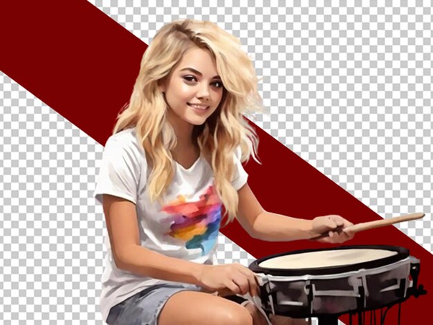 American young girl playing with drums