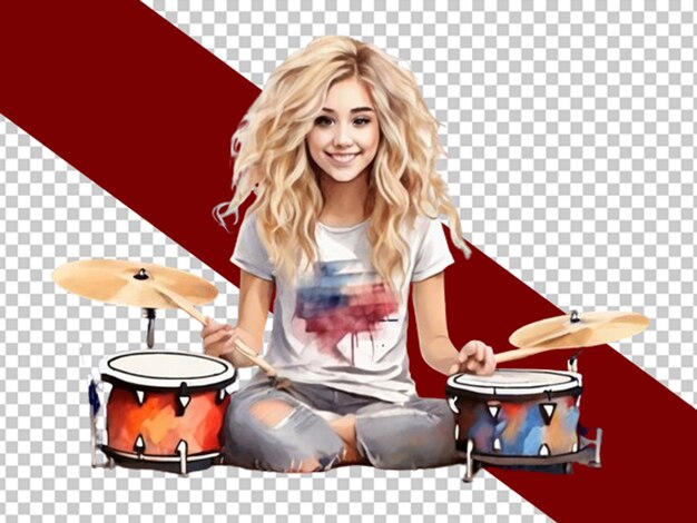 PSD american young girl playing with drums