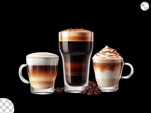 PSD americano en cappuccino koffieblaadje en beker png doorzichtig