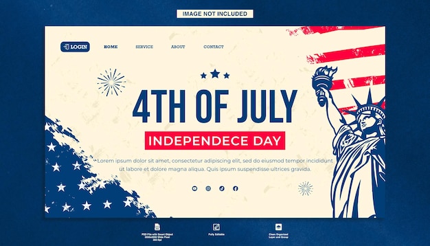 Amerikaanse Onafhankelijkheidsdag 4 juli landingspagina sjabloon met retro stijl