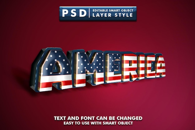 PSD ameryka 3d efekt tekstowy premium psd