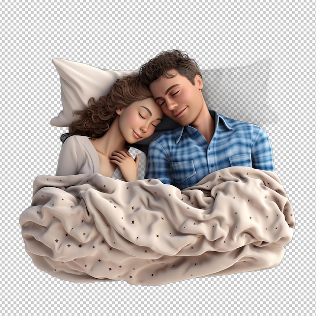 PSD amerykańska para śpiąca 3d w stylu kreskówki przezroczysty tło