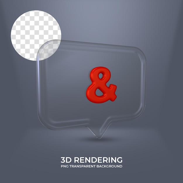 PSD ampersand-pictogram met glazen frame 3d-rendering