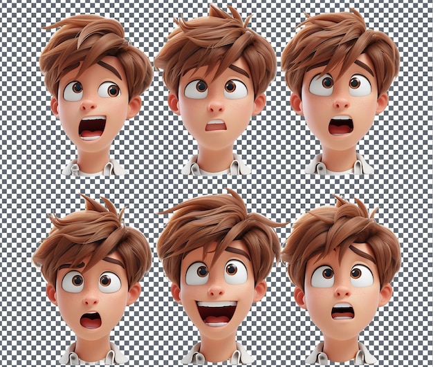 PSD amusing cartoon character expressions isolated on transparent background