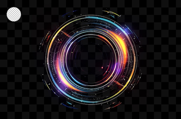 An abstract image of a circle with colorful lines on a transparent background.