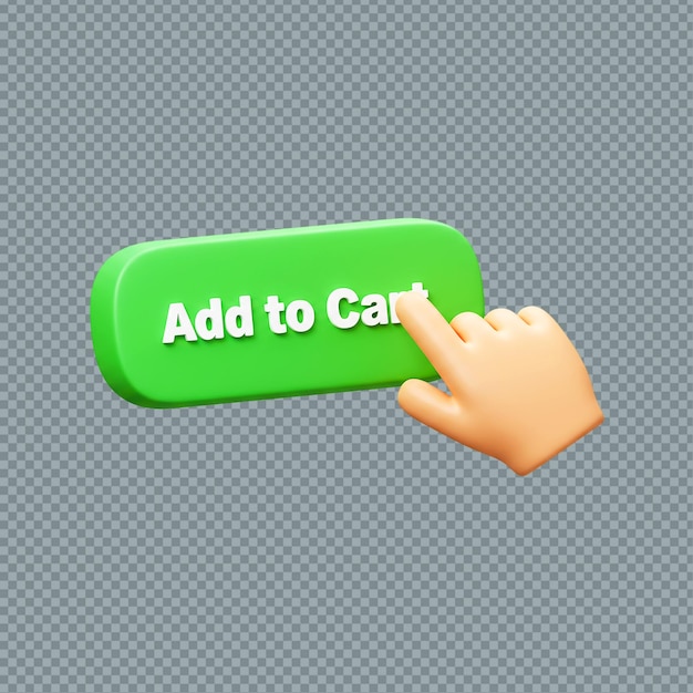 An illustration of a hand pressing a green add to cart button on a transparent background png