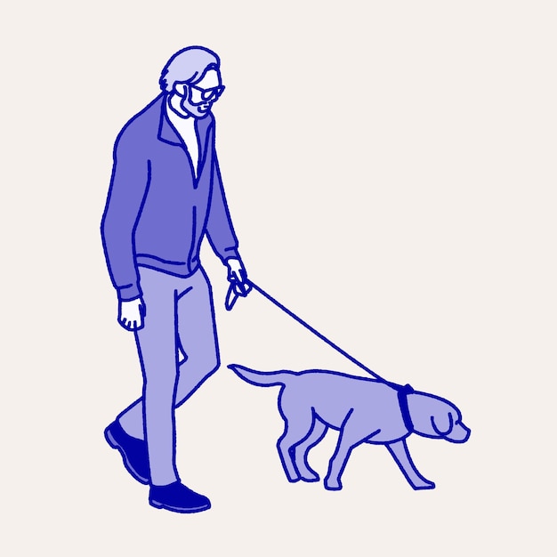 PSD 犬と歩いている男のイラスト