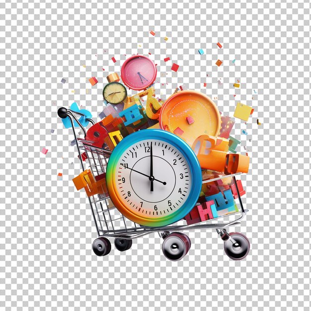 PSD ショッピングカートコンセプトのイラスト オンラインショッピングへの時間