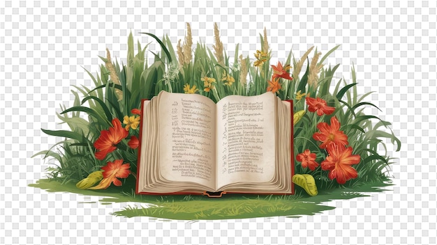 Открытая книга с цветами и закладкой на странице