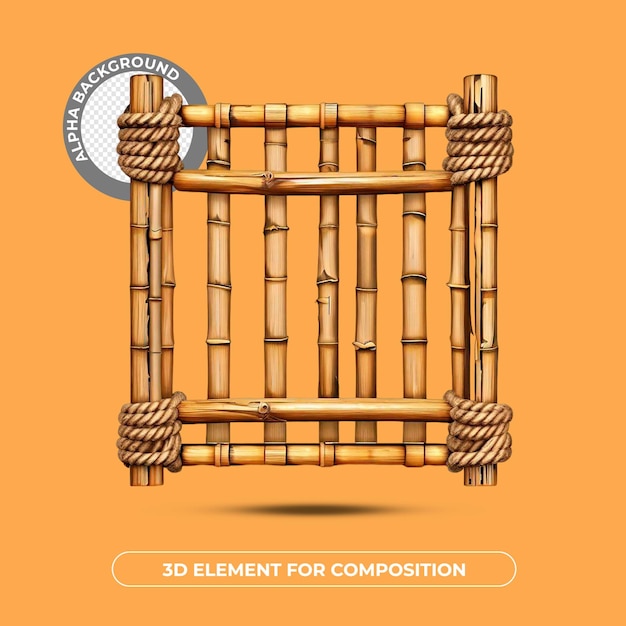 PSD Оранжевый фон с изображением бамбуковой рамки с элементом заголовка для композиции.