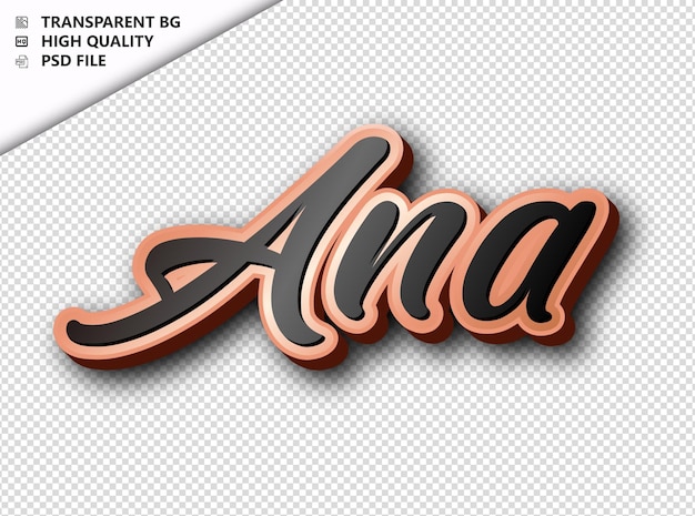 PSD ana typography text bronze black psd transparent