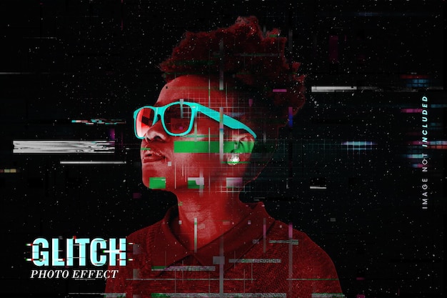 PSD anaglyph glitch photo effect mockup