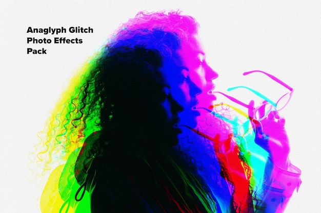 PSD anaglyph glitch photo effects