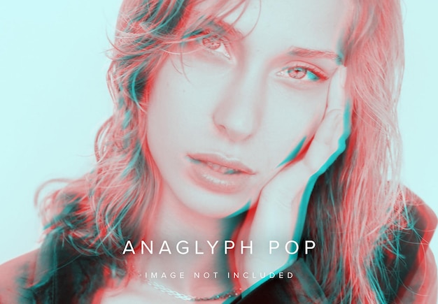 Anaglyph photo effect mockup