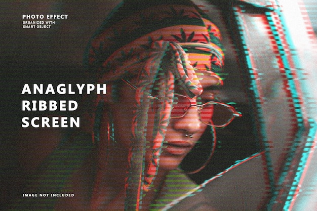 PSD anaglyph ribbed screen photo effect