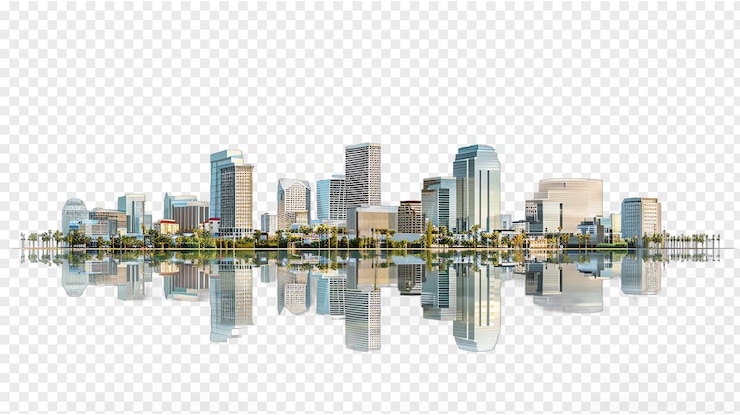 PSD 阿納海姆市的天際線隔離在透明的背景上