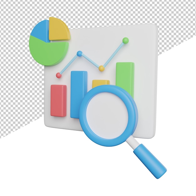 PSD analytic report strategy side view 3d rendering icon illustration on transparent background