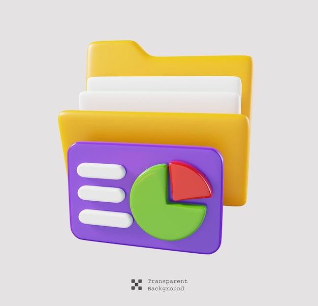 Analyze chart statistic folder isolated. File folder cute minimal icon concept. 3D render