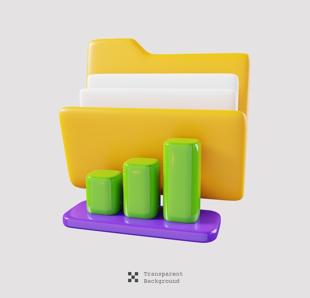 Analyze chart statistic folder isolated. File folder cute minimal icon concept. 3D render