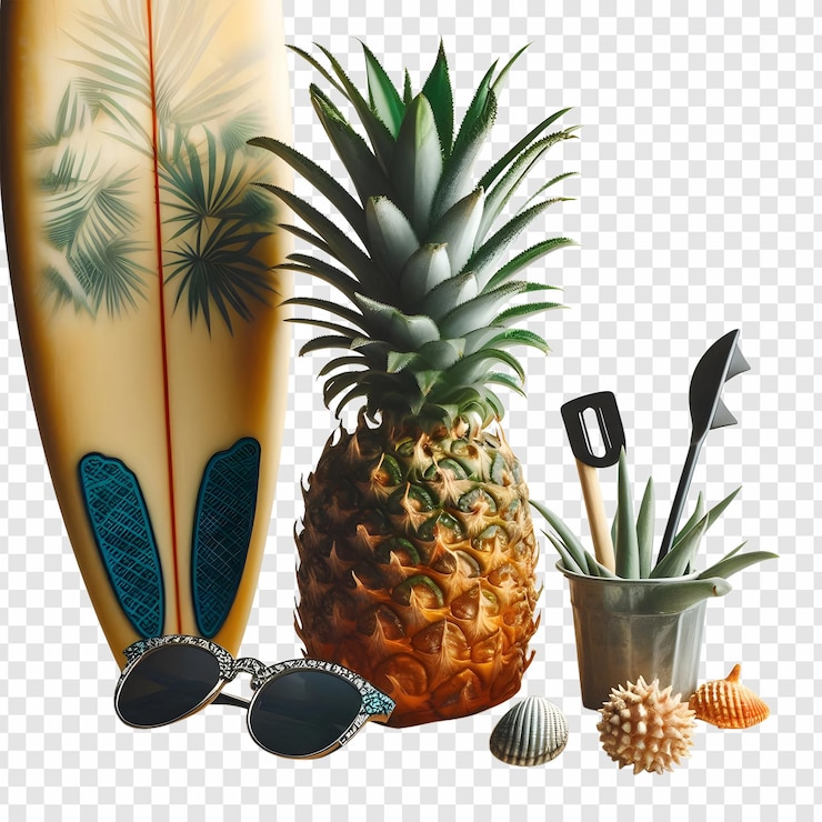 PSD ananas sap zomer strand op doorzichtige achtergrond